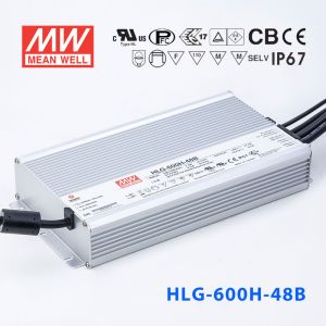 HLG-600H-48B  600W  48V 12.5A  强耐环境恒压+恒流PFC高效铝壳IP67防水LED电源(控制线三合一调光)