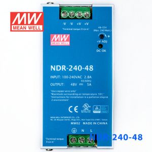 NDR-240-48 240W 48V5A单路输出明纬超薄型PFC导轨安装电源