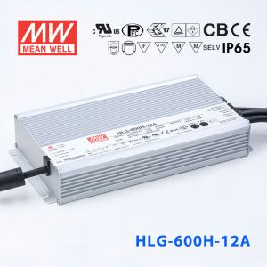HLG-600H-12A  480W  12V 40A  强耐环境恒压+恒流PFC高效铝壳IP65防水LED电源(恒流值通过内部电位器调整)