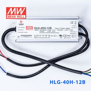 HLG-40H-12B  40W  12V 3.33A 强耐环境恒压+恒流PFC高效铝壳IP67防水LED电源(控制线三合一调光) 