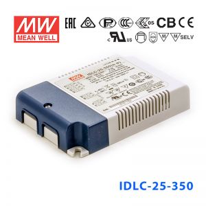IDLC-25-350 25W 49~70V 350mA  恒流输出无频闪二合一调光明纬LED开关电源