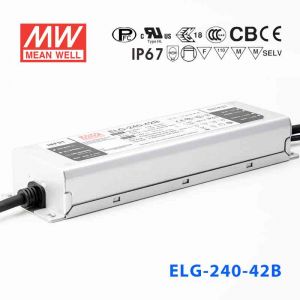 ELG-240-42B 240W 42V 5.71A    B型(0～10V/PWM/电阻调光)/铝壳IP67/100～305Vac输入)明纬PFC防水LED电源