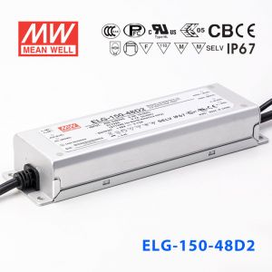 ELG-150-48D2   150W 48V 3.13A D2型(智能调光/铝壳IP67/100～305Vac输入)明纬PFC防水LED电源