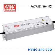 HVGC-240-700B  240W 700mA 354Vac   输入强耐环境PFC高效铝壳IP67防水LED恒流电源(控制线三合一调光) 