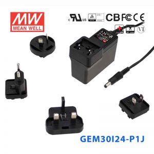 GEM30I24-P1J 30W24V1.25A输出明纬高能效可换插头医疗电源适配器