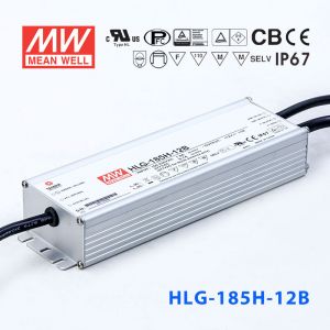 HLG-185H-12B  185W  12V 13A 强耐环境恒压+恒流PFC高效铝壳IP67防水LED电源(控制线三合一调光) 
