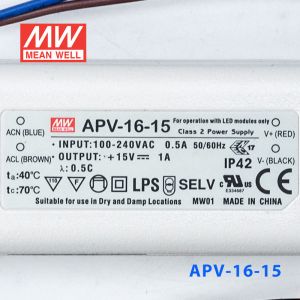 APV-16-15   12W   15V   1.07A 明纬牌恒压输出防水塑壳LED照明电源