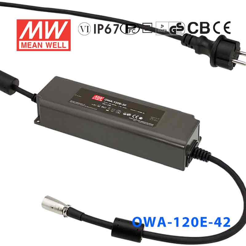 OWA-120E-42 120W 42V2.9A明纬塑壳防潮外置型LED电源适配器(欧规插头)
