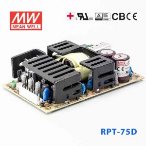 RPT-75D 75W  +5V 7A +24V 2A +12V 1A  三路输出绿色明纬医用无外壳电源