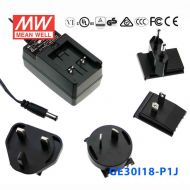 GE30I18-P1J   30W 18V1.66A输出可换插头绿色能源明纬墙插电源适配器(仅底座，不含插片)