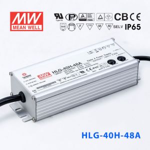 HLG-40H-48A  40W  48V 0.84A  强耐环境恒压+恒流PFC高效铝壳IP65防水LED电源(恒压恒流值可面板设定) 