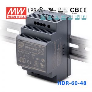HDR-60-48  60W 48V 1.25A  单路输出明纬超薄型导轨安装电源 