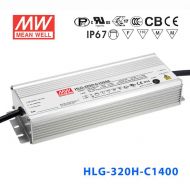 HLG-320H-C1400B 320W 宽范围输入 114~229V 1400mA   强耐环境高压恒流输出PFC高效铝壳IP67防水LED电源