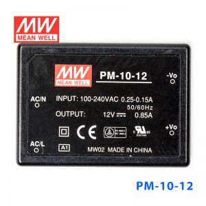 PM-10-12  10W  12V 0.85A  微漏电塑封Class2单路输出板上型医用明纬开关电源
