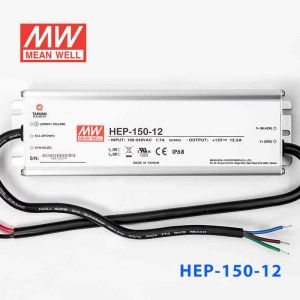 HEP-150-12 150W 12V 12.5A无风扇全密封IP68防护高效率明纬电源