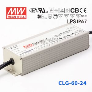 CLG-60-24    60W    24V   2.5A 恒压+可改恒流有PFC铝壳明纬IP67防水LED电源