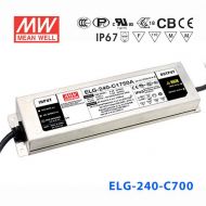 ELG-240-C700DA 240W 172~343V 700mA DA型(Dali调光/铝壳IP67/100～305Vac输入)明纬PFC防水高压恒流防水LED电源