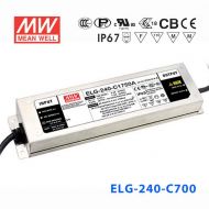 ELG-240-C700A   240W 172~343V 700mA   A型(电流可调/铝壳IP65/100～305Vac输入)明纬PFC防水高压恒流LED电源