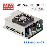 RPS-400-18-TF 400W 18V 22.3A   单路输出PFC微漏电流低空载损耗顶置风扇机壳型医用明纬开关电源