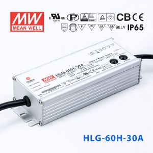 HLG-60H-30A  60W  30V 2A  强耐环境恒压+恒流PFC高效铝壳IP65防水LED电源(恒压恒流值可面板设定) 