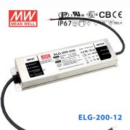 ELG-200-12A 200W 12V 16A    A型(电流可调/铝壳IP65/100～305Vac输入)明纬PFC防水LED电源