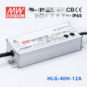 HLG-40H-12A  40W  12V 3.33A  强耐环境恒压+恒流PFC高效铝壳IP65防水LED电源(恒压恒流值可面板设定) 