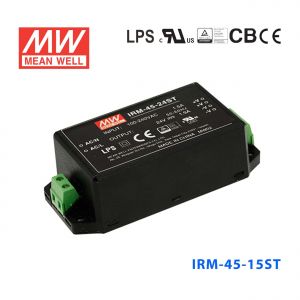 IRM-45-15ST  45W  15V 3A 高能效 端子台接线型 明纬超小型AC-DC模块电源 