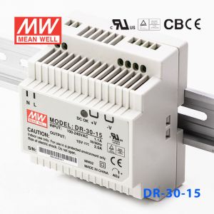 DR-30-15 30W 15V2A 单路输出Class II DIN导轨安装明纬开关电源