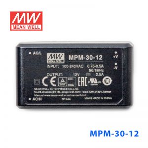 MPM-30-12台湾明纬30W 80~264V输入 12V2.5A输出医疗基板型电源