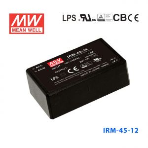 IRM-45-12  45.6W  12V 3.8A 高能效 插脚型 明纬超小型AC-DC模块电源