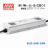 ELG-240-24A  240W 24V 10A   A型(电流可调/铝壳IP65/100～305Vac输入)明纬PFC防水LED电源
