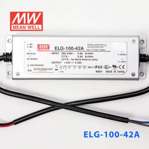 ELG-100-42A   96W    42V   2.28A    A型(电流可调/铝壳IP65防水/180～305Vac输入)明纬PFC防水LED电源