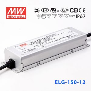 ELG-150-12  120W  12V 10A  基本型(线缆接线/铝壳IP67/100～305Vac输入)明纬PFC防水LED电源