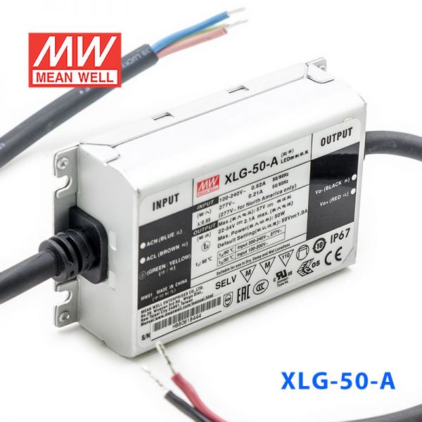 XLG-50-A台湾明纬50W1A恒功率防水电源22~54V电流可调型_明纬