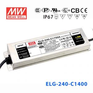 ELG-240-C1400A   240W 86~171V 1400mA  A型(电流可调/铝壳IP65/100～305Vac输入)明纬PFC防水高压恒流LED电源