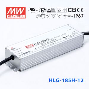 HLG-185H-12  185W  12V 13A 强耐环境恒压+恒流PFC高效铝壳IP67防水LED电源(引线接线)