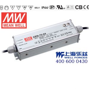 CEN-75-24   75W   24V  3.15A  可调恒压+恒流明纬PFC高效铝壳IP66防水LED电源