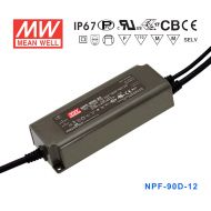 NPF-90D-12  90W  12V 7.5A 输出塑壳IP67防水带PFC低空载损耗明纬LED调光电源