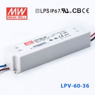 LPV-60-36   60W   36V   1.67A明纬牌恒压输出IP67防水塑壳LED照明电源