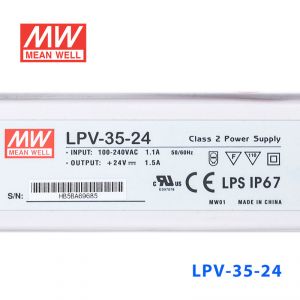 LPV-35-24    35W    24V   1.5A明纬牌恒压输出IP67防水塑壳LED照明电源