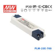 PLM-25E-700 25W 18~36V 700mA 输出IP30 防水塑壳PFC压线端子接线LED恒流电源