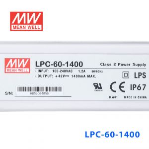 LPC-60-1400 60W 1400mA恒流输出明纬牌IP67防水塑壳LED电源