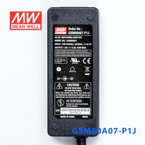 GSM60A07-P1J 60W 7.5V6A明纬高能效医疗型IEC320-C14插口电源适配器