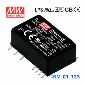 IRM-01-12S 1W 12V 83mA   单路输出高能效AC-DC模块型明纬开关电源-SMD贴片型