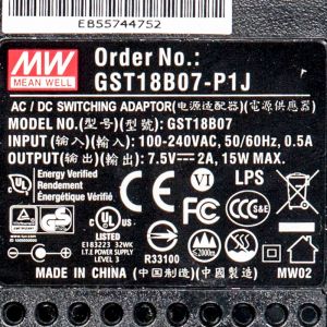 GST18B07-P1J  15W 7.5V2A高效能低空载损耗绿色节能桌上型适配器