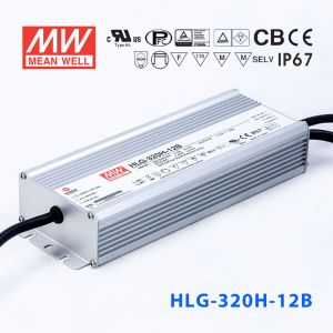 HLG-320H-12B  320W  12V 22A 强耐环境恒压+恒流PFC高效铝壳IP67防水LED电源(控制线三合一调光) 