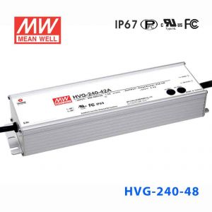 HVG-240-48B  240W 48V 5A 528Vac   输入恒压+恒流输出PFC高效铝壳IP67防水LED电源(控制线三合一调光)