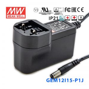 GEM12I15-P1J 12W 15V 0.8A输出明纬环保可换插头医疗电源适配器