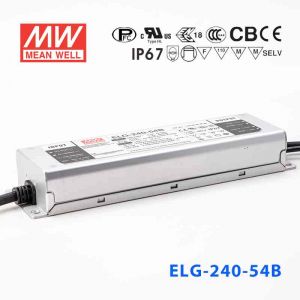 ELG-240-54B 240W 54V 4.45A    B型(0～10V/PWM/电阻调光)/铝壳IP67/100～305Vac输入)明纬PFC防水LED电源