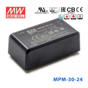 MPM-30-24台湾明纬31.2W 80~264V输入 24V1.3A输出医疗基板型电源